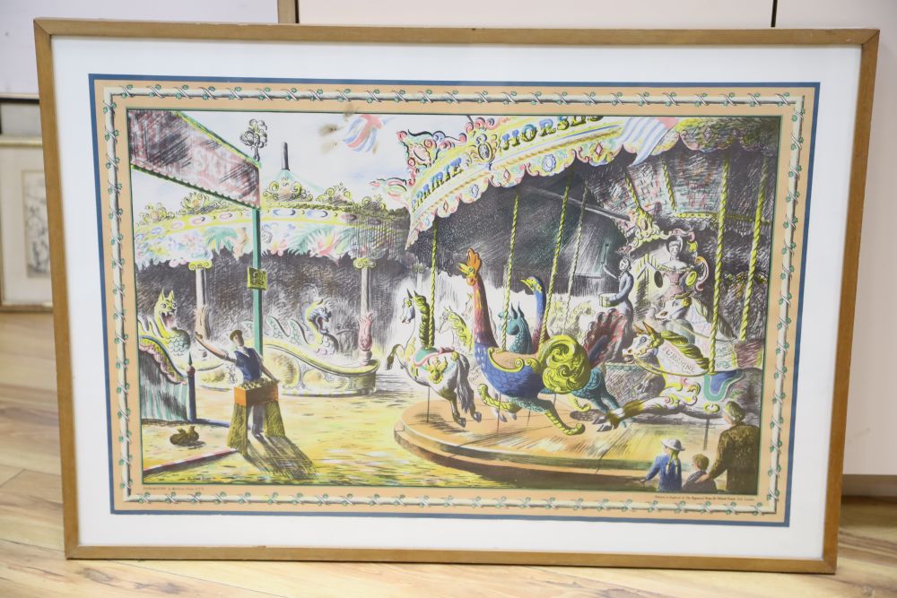 Barbara Jones (1912-1978), colour lithograph, Fairground, Baynard Press for School Prints Ltd, overall 49 x 75.5cm